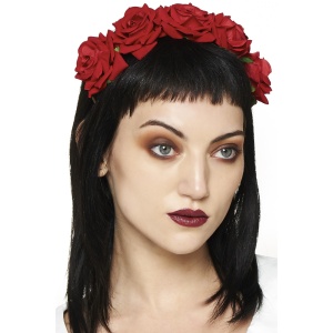 Gothic Haarreifen mit roten Stoffrosen 