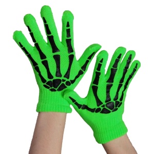 Handschuh mit Skelettdruck grün