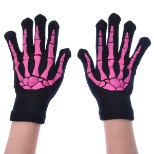 Handschuh mit Skelettdruck schwarz/pink