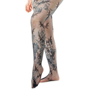 Netzstrumpfhose mit Fledermäusen