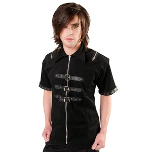 Herren Hemd im Gothicstil Shackle Shirt Denim Black Pistol