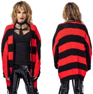 Oversized Cardigan schwarz/rot gestreift Heartless