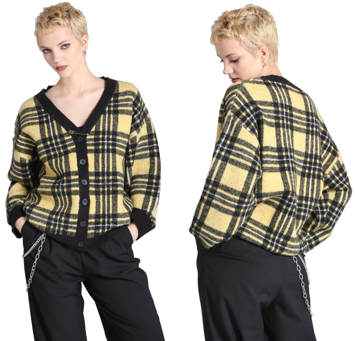 Oversize Cardigan/Strickjacke Tartan