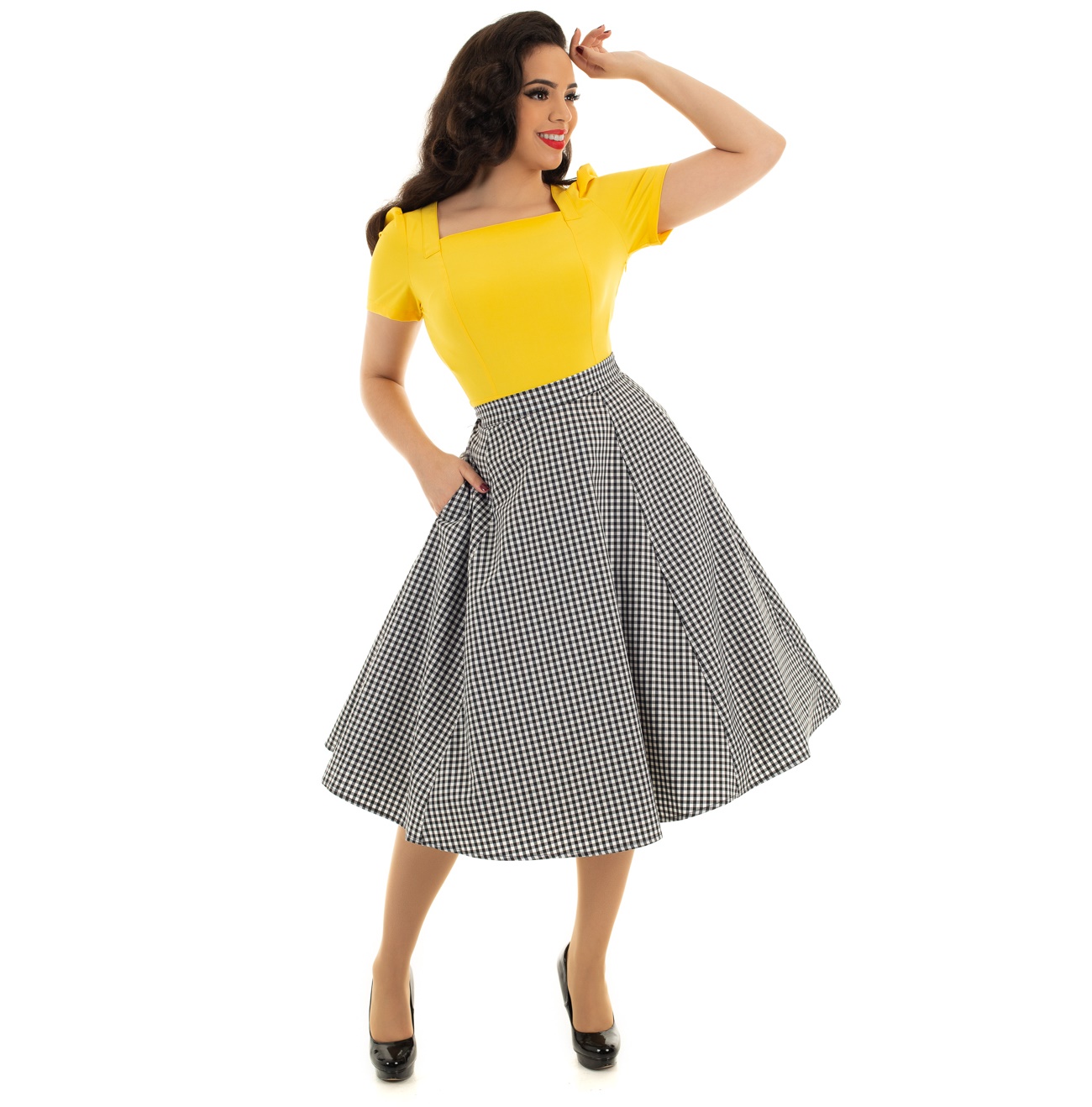 Rockn Roll Rock gingham Swing Skirt Gloria