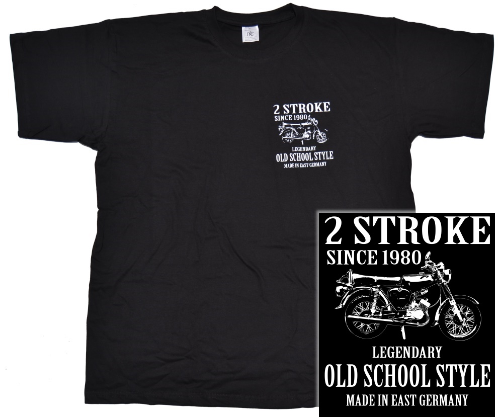 T-Shirt 2 Stroke Old School Style mit Simson S51 Motiv klein