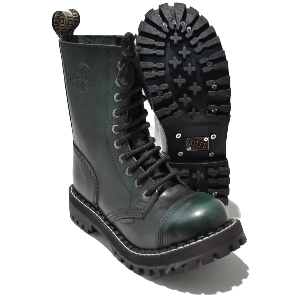 Steel 10 Loch Boots Schnürstiefel Springerstiefel green rub off